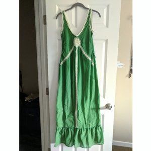 Boho Embroidered Silk and Cotton Maxi Dress